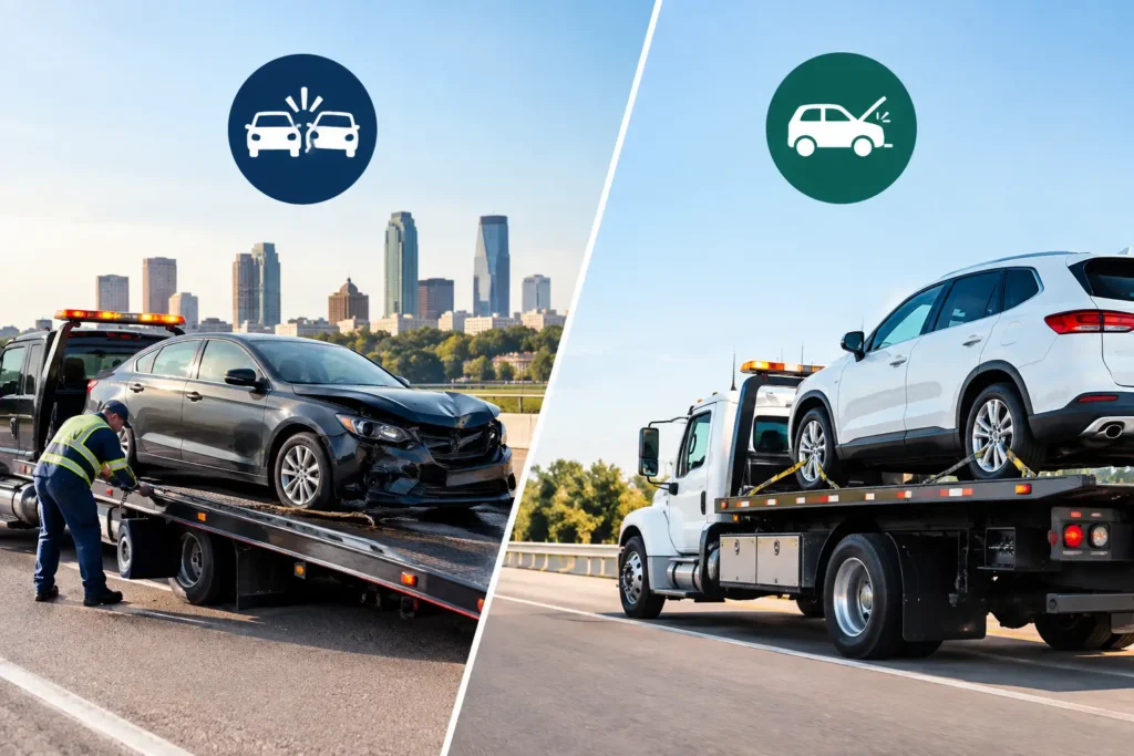 Accident Tow Versus Breakdown Tow: What Changes